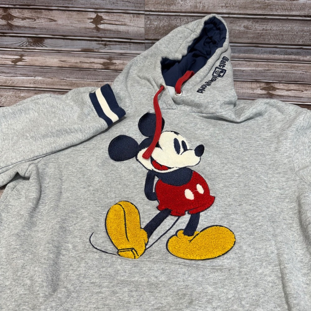 Disney Hoodie Women XS Gray Mickey Mouse Disney World Chenille Patch Pullover